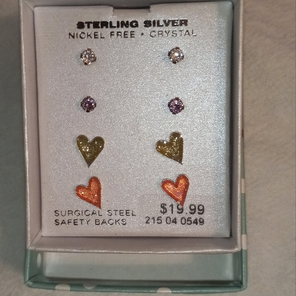 Sterling Silver Heart and Crystal Stud - Picture 2 of 6